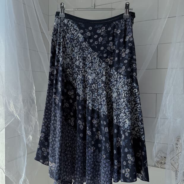 100% Silk Floral Unbalanced Skirt 0320