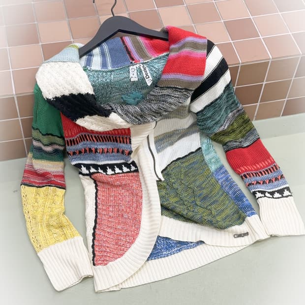 desigual multi pattern zip cardigan