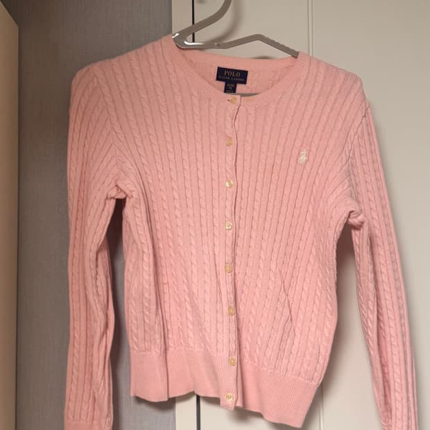 랄프로렌 케이블 가디건 니트 핑크 