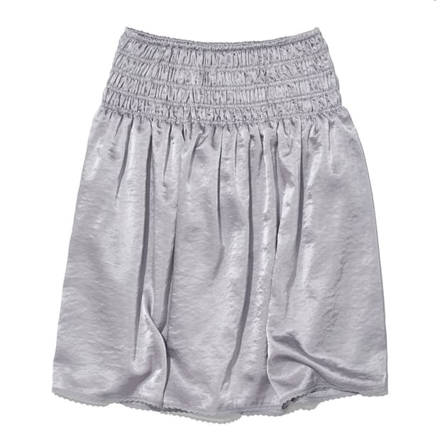 LACE TRIM SMOCKING MIDI SKIRT_GREY