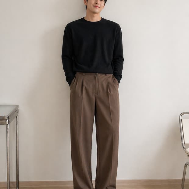 무신사 스탠다드 와이드 핀턱 슬랙스 모카브라운 (새상품급  31)