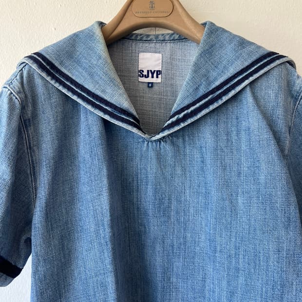 에스제이와이피 SJYP 여성 데님 세일러카라블라우스