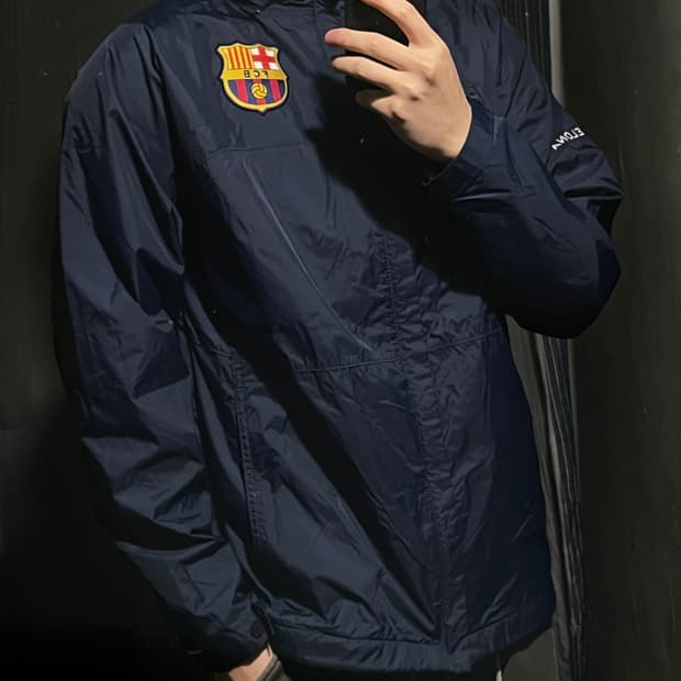 나이키 00s 네이비 바르셀로나 스우시 로고 올드스쿨 경량 바람막이