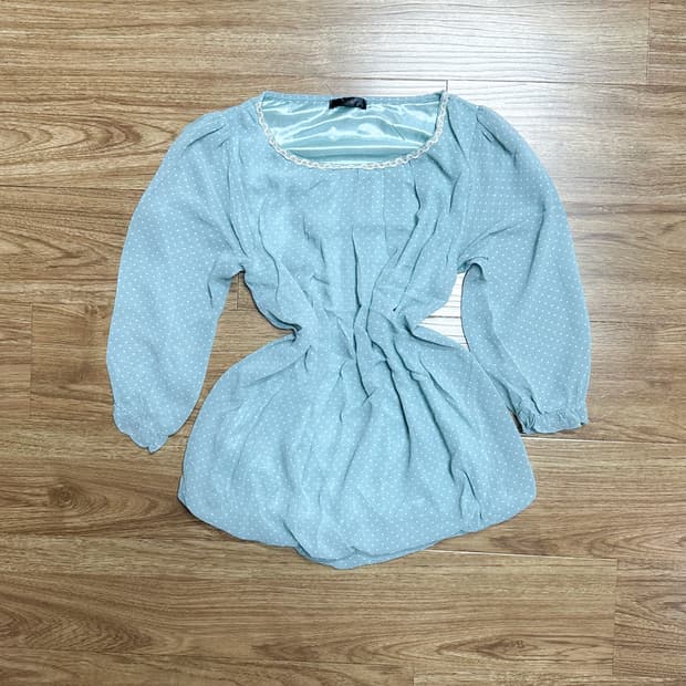 빈티지 민트 도트 블라우스 히메갸루 로걀 라떼 모리걸 아오이유우 하구미깔