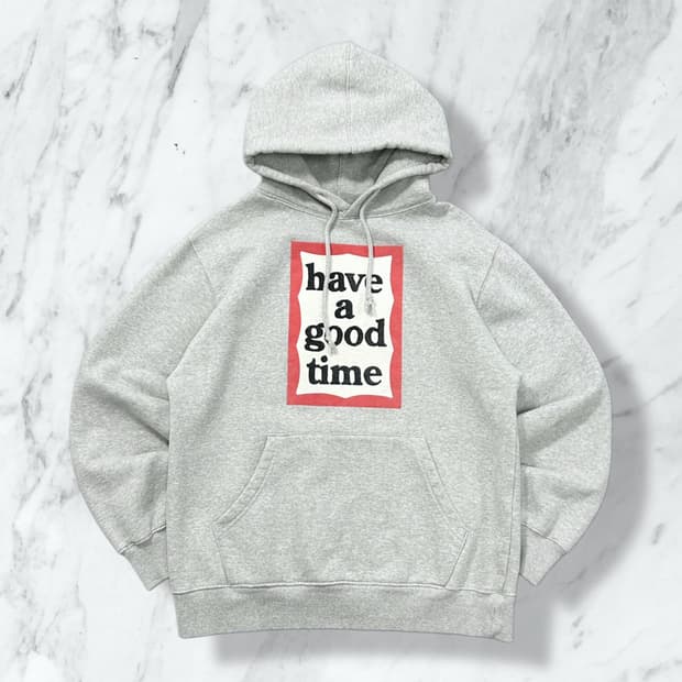 헤브어굿타임 그레이 빅로고 후드티 