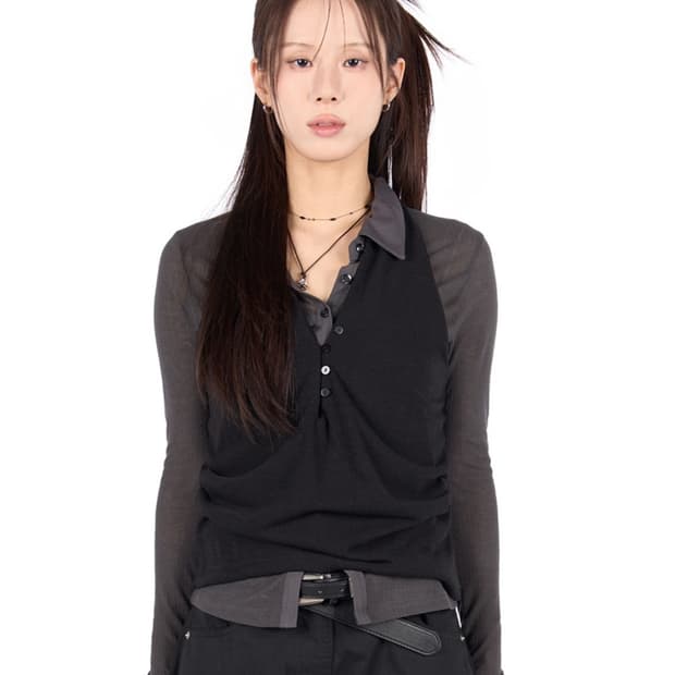 릿킴 버튼 홀터넥 슬리브+뷔스티에 세트