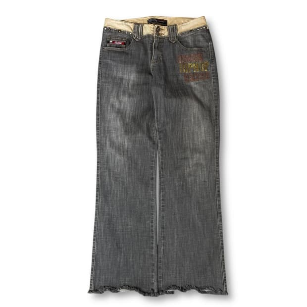 (29) 후부 그레이 큐빅 포인트 데님 팬츠 세미부츠컷