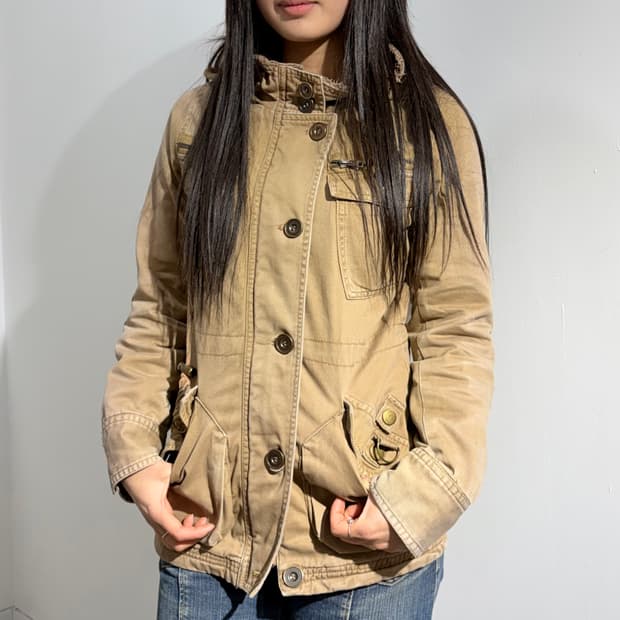 Spiga 브라운 카고 후드 워크 자켓