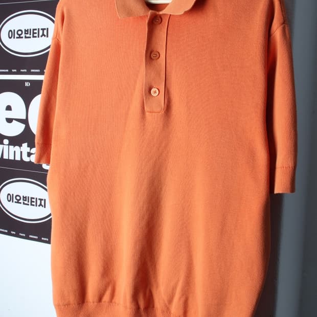 (S-L) 코스 반팔 카라 티셔츠 니트 오렌지 헤비 놈코어-H33579
