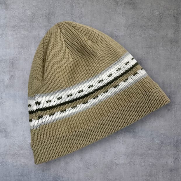 일본 빈티지 베이지 플리스 니트 비니 ONE SIZE