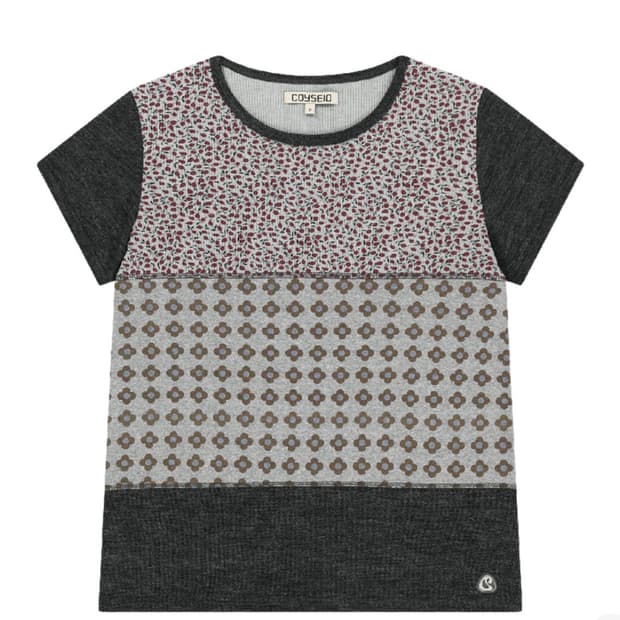 코이세이오 플라워 패치워크 티셔츠 그레이