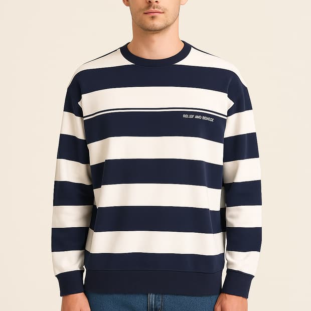 ANDEW 네이비 스트라이프 맨투맨 100