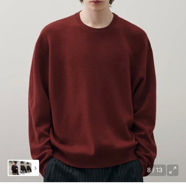 (새상품)(XL) 드로우핏 소프트 울 크롭 라운드 니트 DARK RED