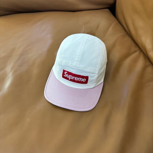슈프림 캠프캡 모자 박스로고 투톤 화이트 핑크