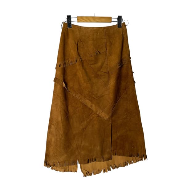 [fou foret] 재팬 빈티지 웨스턴 프린지 레더 롱 스커트