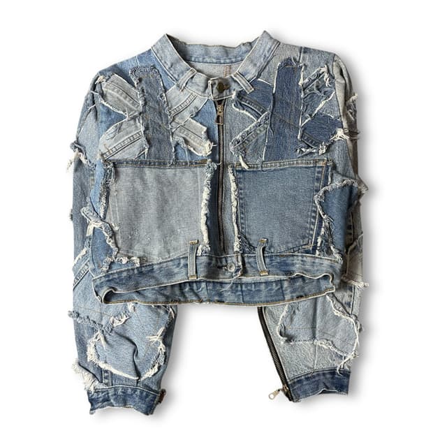 빈티지 중청 패치워크 커스텀 크롭 데님 자켓