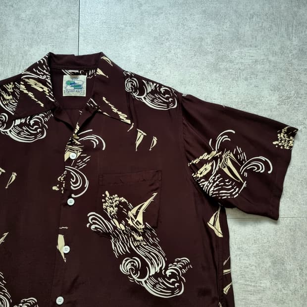 80s USA Kona Bay 세일링 패턴 하와이안셔츠 M, 105sz