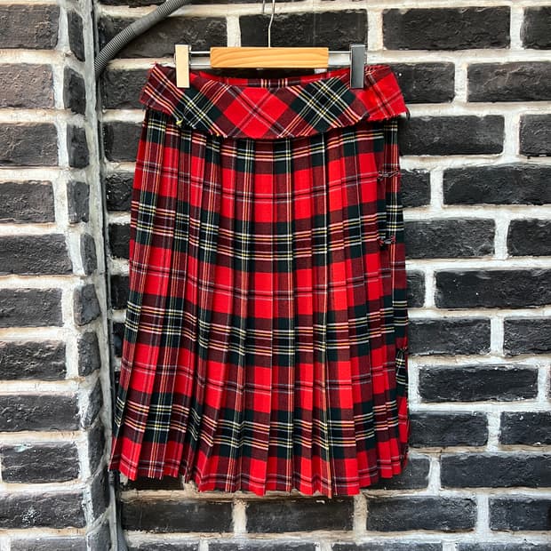 Sunao kuwahara 플리츠 체크 랩 스커트