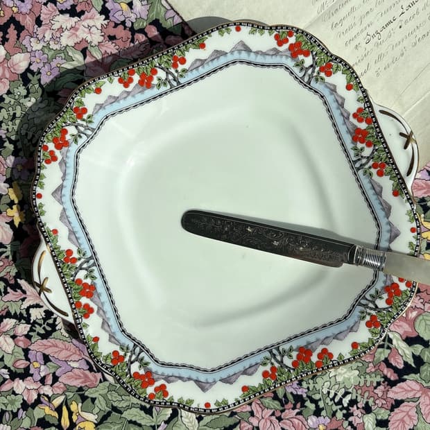 영국 올드 앤슬리 핸드페인티드 귀달이 케이크접시