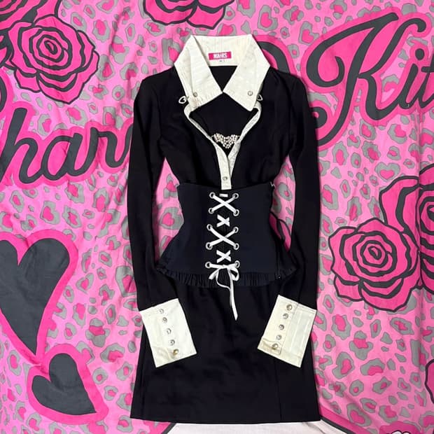 급전할인) 마즈 MA*RS 블랙 셔츠 미니원피스 오네 히메 갸루 큐빅