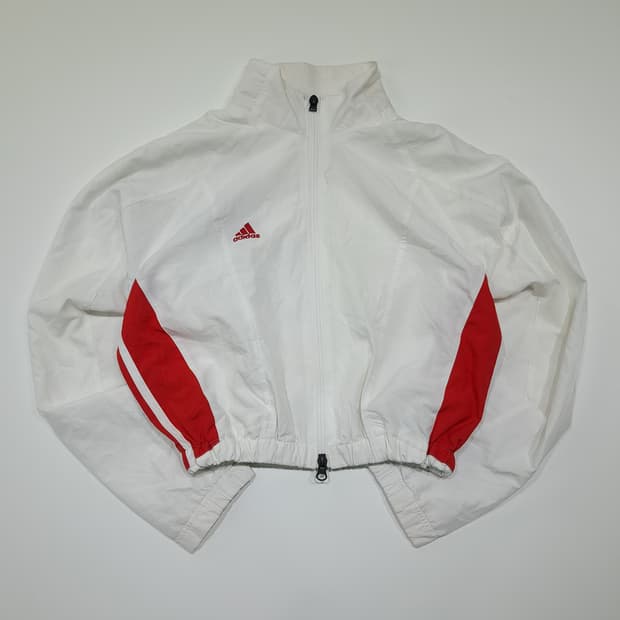 CL989 아디다스 90s 실버태그 화이트레드 크롭 바람막이 자켓
