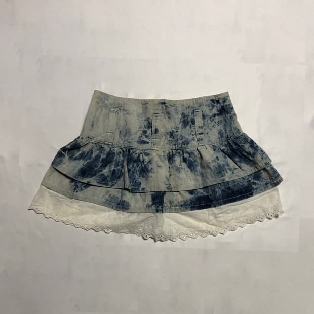 레이스 워싱 데님 스커트