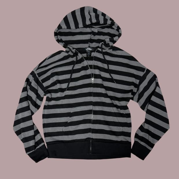 블랙+그레이 스트라이프 후드집업