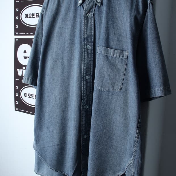 (M-XL) 파르티멘토 반팔 카라 티셔츠 셔츠 남방 데님 청-H32641