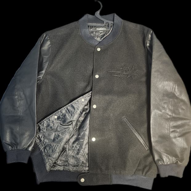 나이스고스트클럽 엠보싱 로고 울 가죽 바시티 재킷M