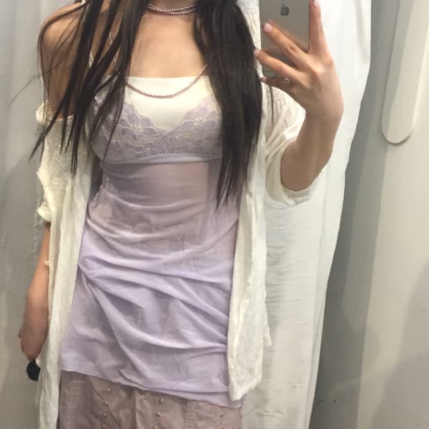 JPN Vintage 로걀 갸루 라벤더 란제리 슬리브리스 슬립