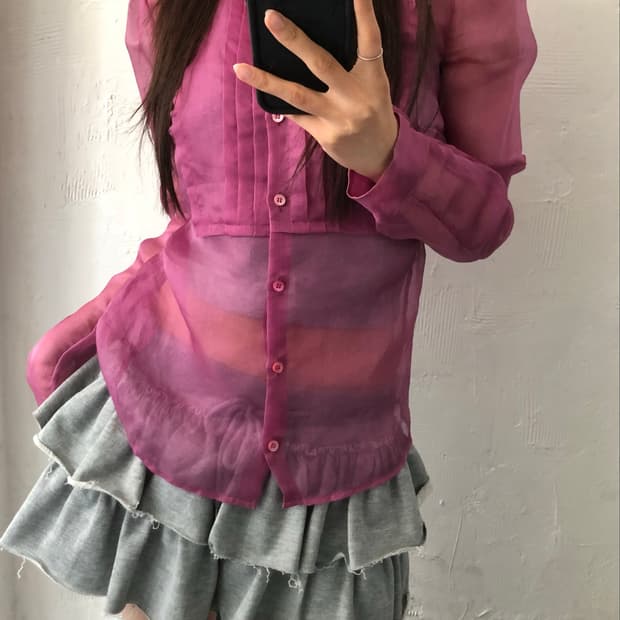 miu miu 미우미우 실크 시스루 블라우스