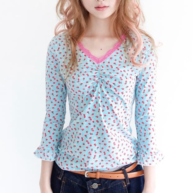 샵페어리 스트로베리 레이스 티셔츠 민트