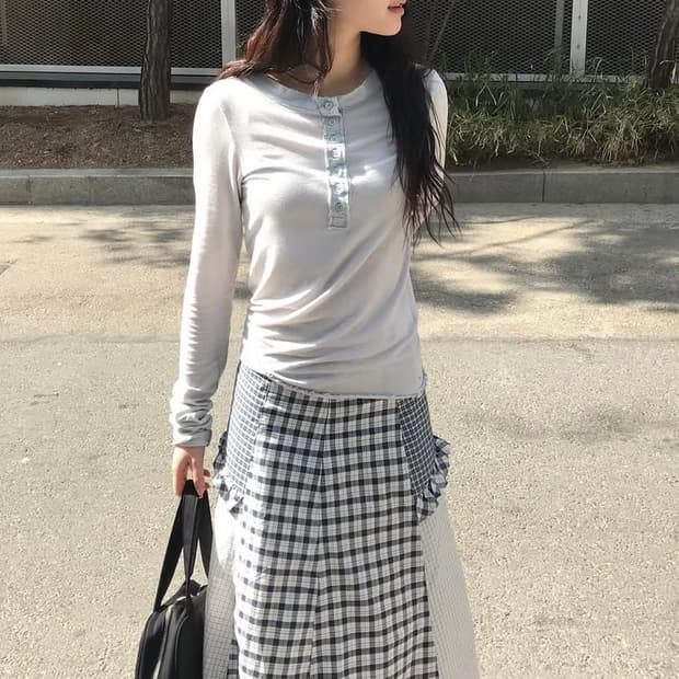 썬번프로젝트 체크 믹스 롱 스커트