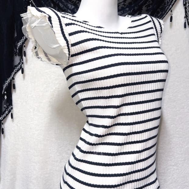 로맨틱갸루 스트라이프 프릴레이스 반팔 로걀탑 베메클 히메 오네 헤이세이