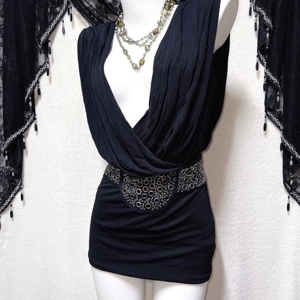 오네갸루 로맨틱고딕 고스펑크 스터드 펀칭 드레이프 드레스 원피스 헤이세이