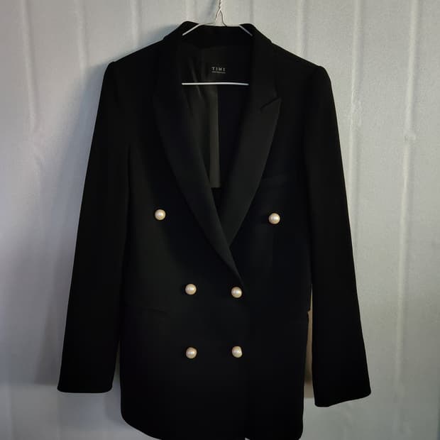 TIME 타임 블랙 더블 브레스트 자켓/총장73/가슴45