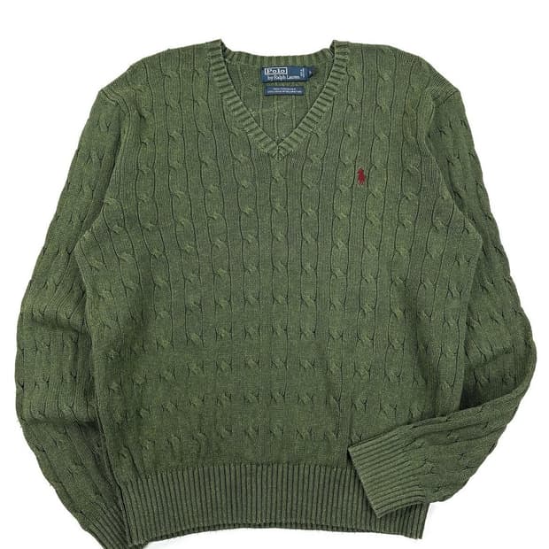- 폴로 랄프로렌 브이넥 꽈배기 니트  