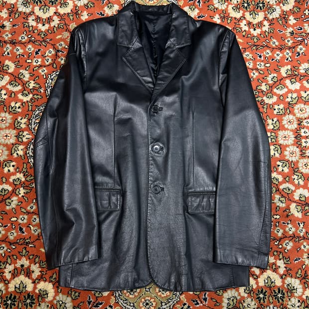 [착용샷 100] 빈티지 소가죽 블레이저 가죽자켓