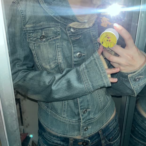 아르마니진 하이넥 워싱 청자켓