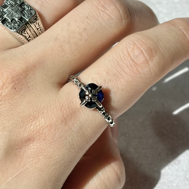 Oribell 크롬 크로스 블루 스톤 925실버 오픈링 슬림 반지