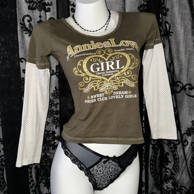 Khaki kitsch dot long-sleeve