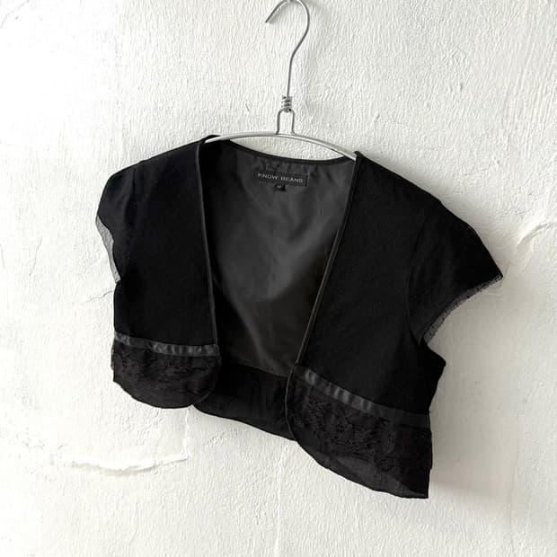 Dot & Lace Mesh Cropped Open Bolero