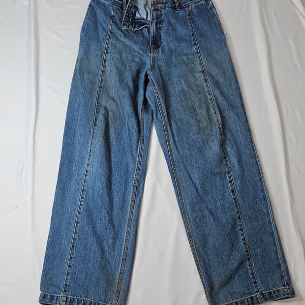 IEY 이에이 핀턱 와이드 데님팬츠 데미지 진 청바지 L 3사이즈