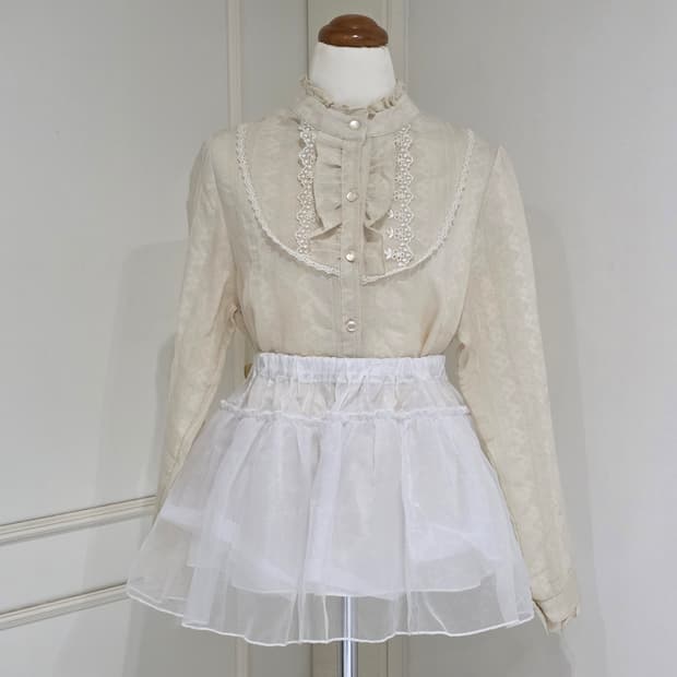 일본빈티지)아이보리 공겜여주st 모리걸 레이스 프릴 린넨 긴팔블라우스
