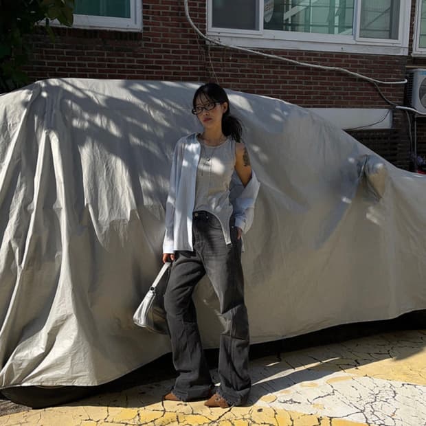 써니데이나이쓰 다이애그널 플레어 데님 진