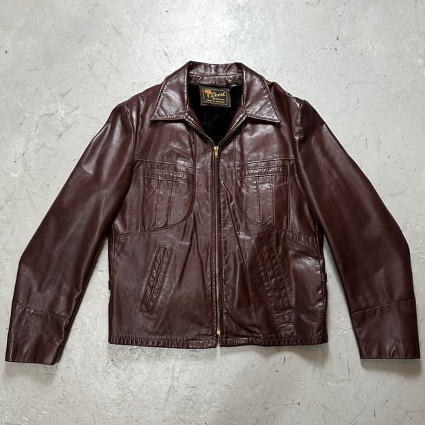 70's 빈티지 버건디 크롭 레더 자켓 파이트 클럽