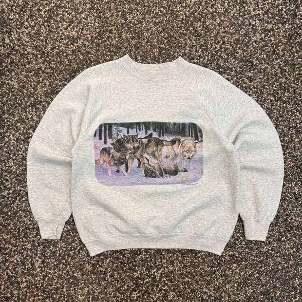 90s 프룻오브더룸 늑대무리 스웻셔츠 맨투맨 made in USA (L)