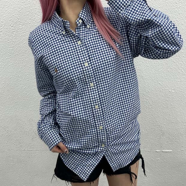 폴로 랄프로렌 옥스포드 네이비 고방체크 셔츠 M