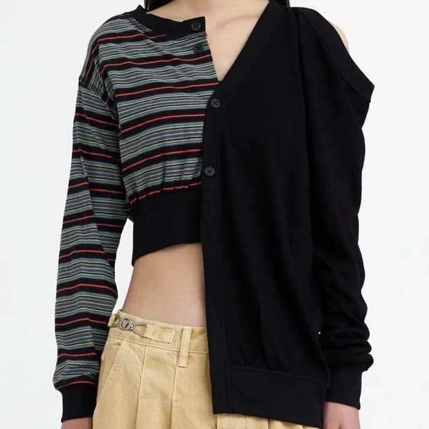 퍼버즈 Perverze Asymmetric jersey top