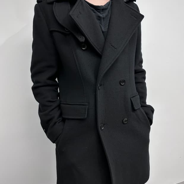 하이넥 판넬 더블 코트